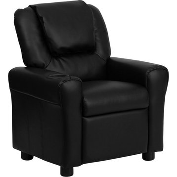 Flash Furniture Leathersoft Kids Recliner with Cup Holder & Headrest in Black