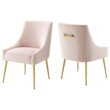 Discern Upholstered Performance Velvet Dining Chair Set of 2, Pink
