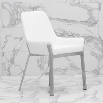Sydney Leatherette Dining Chair With Brushed Stainless Steel Legs, White