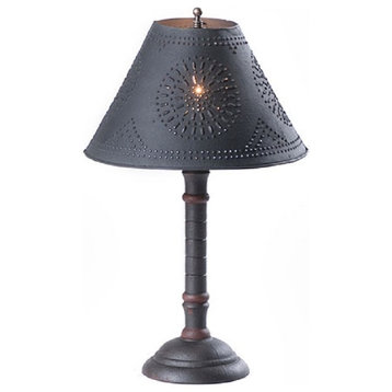 Wood Table Lamp With  Distressed Farmhouse Finishes, Black