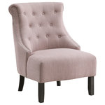 OSP Home Furnishings - Evelyn Tufted Chair, Blush Fabric With Gray Wash Legs - Our elegant slipper chair with contemporary profile, provides cozy comfort with its easy-care polyester linen upholstery and elegant scrolled backrest. Nailhead trim adds a tailored charm, while the deep seat offers a comfortable place to read or just relax. Place a pair together to create a thoughtful reading nook. Express your style by adding this accent chair to your living room ensemble. Durable wood frame construction will insure your chair will look beautiful for years.