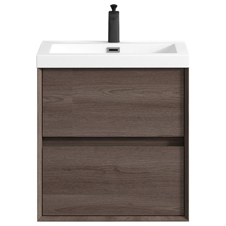 Kingdee Red Oak Wall Mounted Vanity With Reinforced Acrylic Sink, 24''