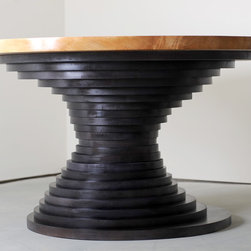 Round Maple Dining Table Black Base, Natural Top - Products