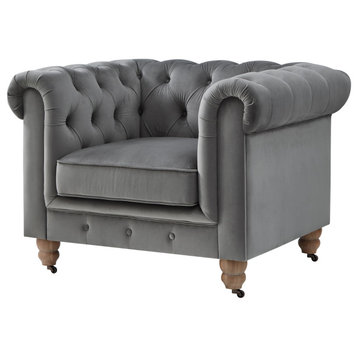 Rustic Manor Maddie Club Chair Button Tufted, Dark Gray