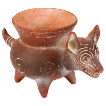 Novica Handmade Colima Hound Ceramic Decorative Pot