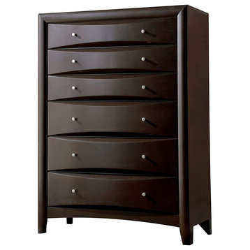 Unique Vertical Dresser, 6 Storage Drawers With Curved Silhouette, Cappuccino