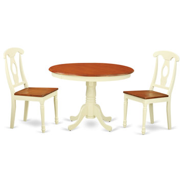 3-Piece Set, A Round Kitchen Table, 2 Wood Chairs, Buttermilk/Cherry .