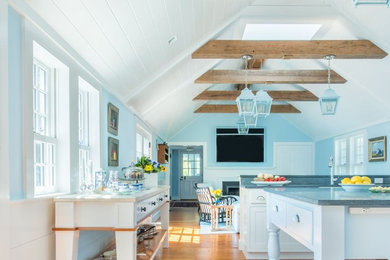 Elegant family room photo in Boston