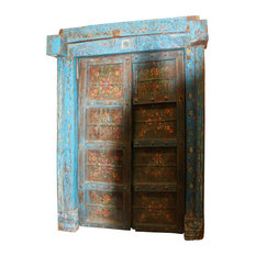 Mogul Interior - Consigned, Antique Teak Doors Floral Hand Carved Distressed Architectural - Decorative Objects and Figurines