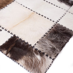 Luxury Handmade Cowhide Patchwork Area Rug, Rectangle, Brown White, 5'2"x2'3" - Hall And Stair Runners