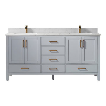 Shannon Bathroom Vanity Set in Paris Gray, 72 Inch, Without Mirror