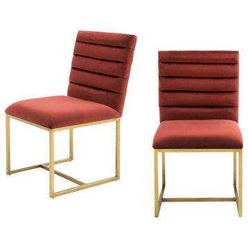 Modrest Barker Modern Burnt Orange and Brush Gold Dining Chair, Set of 2