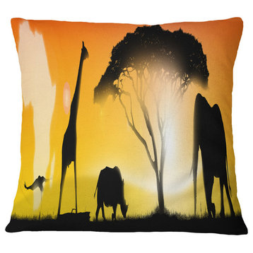 African Wildlife Panorama African Throw Pillow, 18"x18"