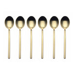 Mepra - Due Ice Gold Coffee Spoon Set 6-Piece Set - The Due collection by Mepra is flatware that exudes luxury as a lifestyle. Its cool, minimal, style is inspired by influential designers like Angelo Mangiarotti and exalted through generations of tradition, technique and superb materials. They're quite practical, too. The metal undergoes a titanium-based molecular embedding process that makes for dishwasher-safe utensils that won't corrode, oxidize or stain.