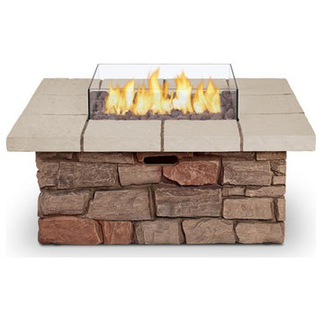 Sedona 38" Square Concrete Propane or Natural Gas Fire Pit Table in Buff