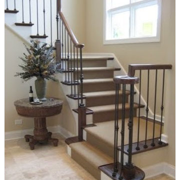 Straight And Platform Stairs With Iron Balustrade