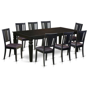 East West Furniture Logan 9-piece Wood Dining Room Set in Black