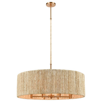 Abaca 8-Light Chandelier, Satin Brass With Abaca Rope