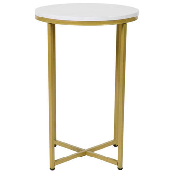 Hampstead Collection End Table - Modern White Marble Finish Accent Table...