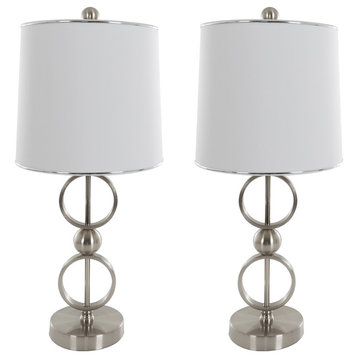Table Lamps Set of 2, Modern Brushed Steel, 2 LED Bulbs included by Lavish Home