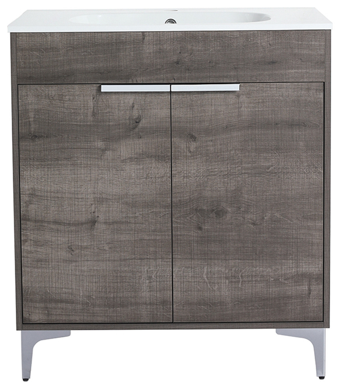 Single Vanity, Gray Oak Finish With Solid Surface Resin White Sink, 30" - Midcentury - Bathroom ...
