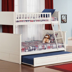 Nantucket Twin over Full Bunk Bed with Raised Panel Trundle | White - Bunk Beds
