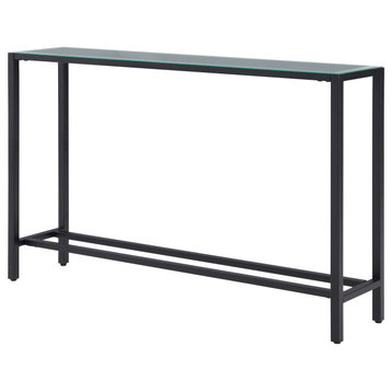Waxholme Narrow Long Console Table With Mirrored Top, Black