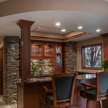 Pub Bar Entertainment Fireplace Wine Basement in Cherry