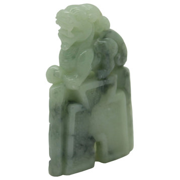 Table Top Carved Natural Green Jade Feng Shui Pixie Bell Figure & Pendant