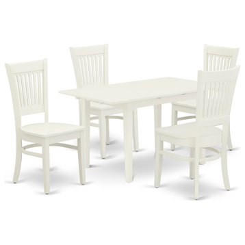 5Pc Dining Set 4 Wood Chairs, Butterfly Leaf Kitchen Table, Linen White