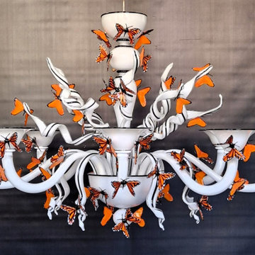 Custom Commissioned Diego Costantini Murano Glass Butterflies Chandelier