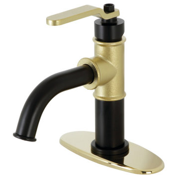 Single-Handle Bathroom Faucet With Push Pop-Up, Matte Black/Polished Brass