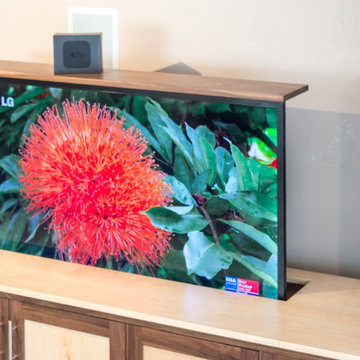 TV Lift Cabinet in solid Maple Infused with Solid Walnut (The Naramada)