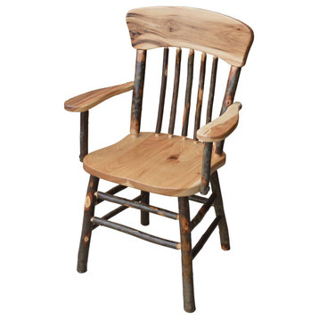Hickory Panes Back Dining Chair With Arms, Rustic Hickory