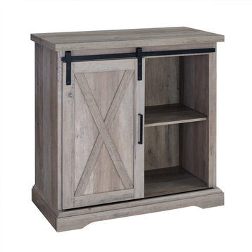 32" Rustic Farmhouse Barn Door Accent Cabinet TV Stand, Gray Wash