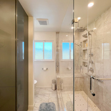Spa-Inspired Shower Retreat in Aliso Viejo with Built-In Storage and Dual Shower