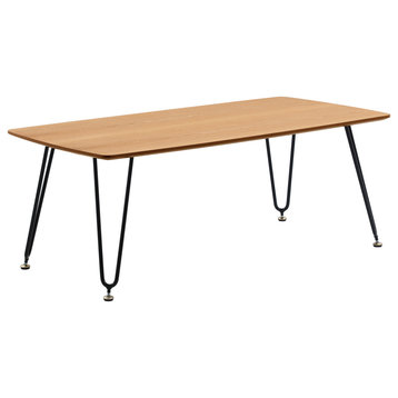 LeisureMod Elmwood Modern Wood Rectangle Coffee Table With Metal Legs, Natural