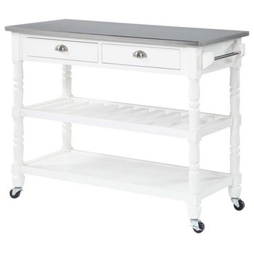 Convenience Concepts French Country Stainless Steel Top Kitchen Cart- White Wood