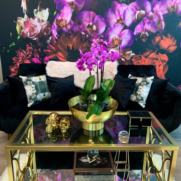 Black Floral Living Room Wall Murals