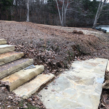 Pondless Water Feature/Flagstone Patio and Fire Pit/Mossrock Seating Wall