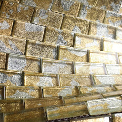 1x2 Glossy Glitter Gold Sky Subway Glass Mosaic Tiles - Home Accessories & Decor