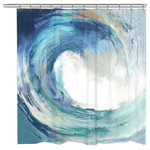 Laural Home - Great Wave Shower Curtain - This coastal inspired shower curtain, "Great Wave," will add a unique abstract aesthetic to any bathroom. The design features a different perspective of a crashing wave painted in shades of blue and white. "Great Wave" shower curtain will bring the strong and salty ocean right into any home!