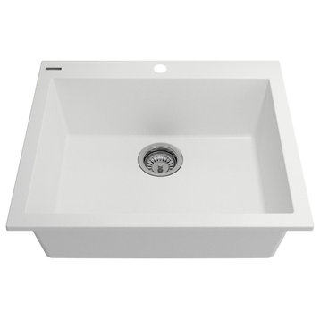 BOCCHI 1606-507-0126 Granite 24" 1 Bowl Kitchen Sink with Strainer in Milk Whit
