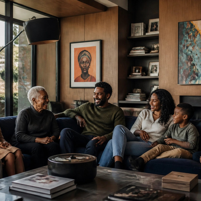 family in the living room