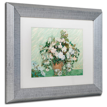 'Roses, 1890' Silver Framed Canvas Art by Vincent van Gogh