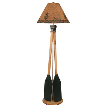 Stained and Green 2-Paddle Floor Lamp
