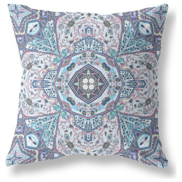 18"X18" Light Blue Microsuede Geometric Zippered Pillow
