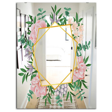 Designart Efflorescent Gold Pink 2 Cabin And Lodge Wall Mirror, 24x32