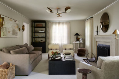 Example of a transitional living room design in Boston