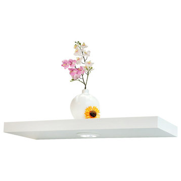 Floating Wall Shelf With Battery Powered Touch Activated LED Light, White, 24"